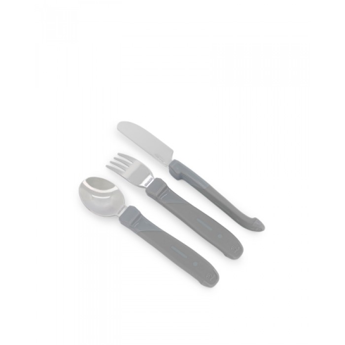 Twistshake Ανοξείδωτο Σετ Κουτάλι, Μαχαίρι, Πιρούνι 12+ Μηνών Pastel Grey