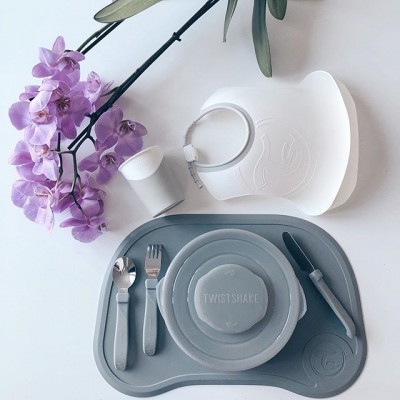 Twistshake Ανοξείδωτο Σετ Κουτάλι, Μαχαίρι, Πιρούνι 12+ Μηνών Pastel Grey